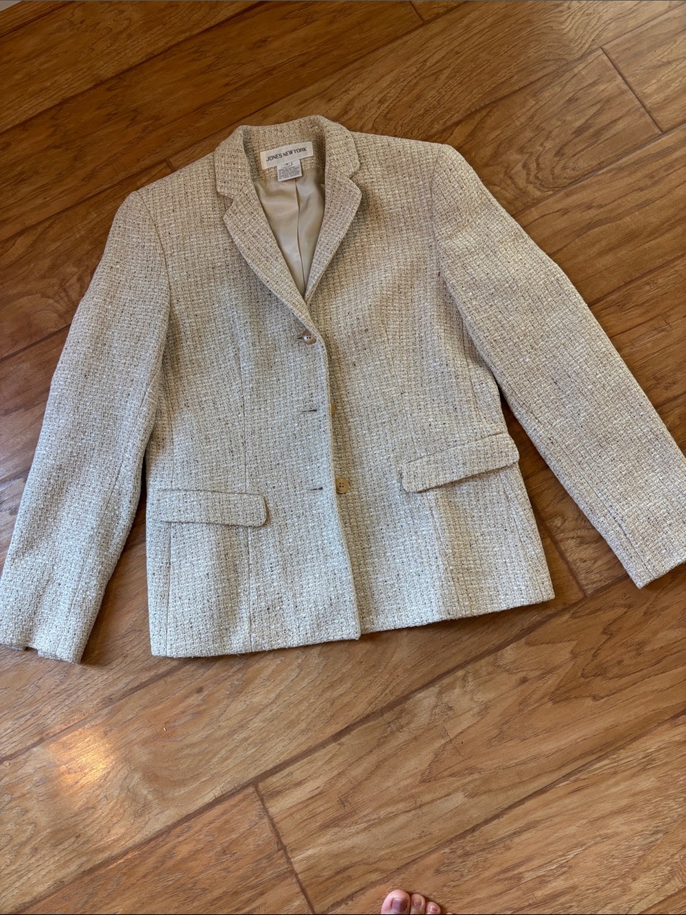 Jones New York Neutral Tweed Blazer Jacket